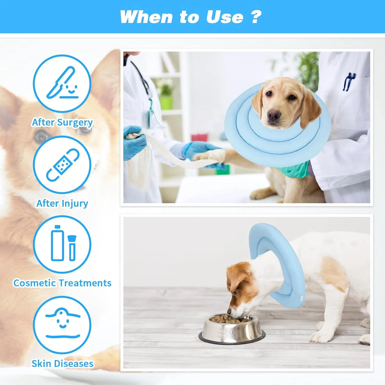 Soft Dog Cone Alternative After Surgery, Comfortable Adjustable Dog Recovery Collars & Cones, Waterproof Elizabethan Donut Collar for Small Dogs to Stop Licking