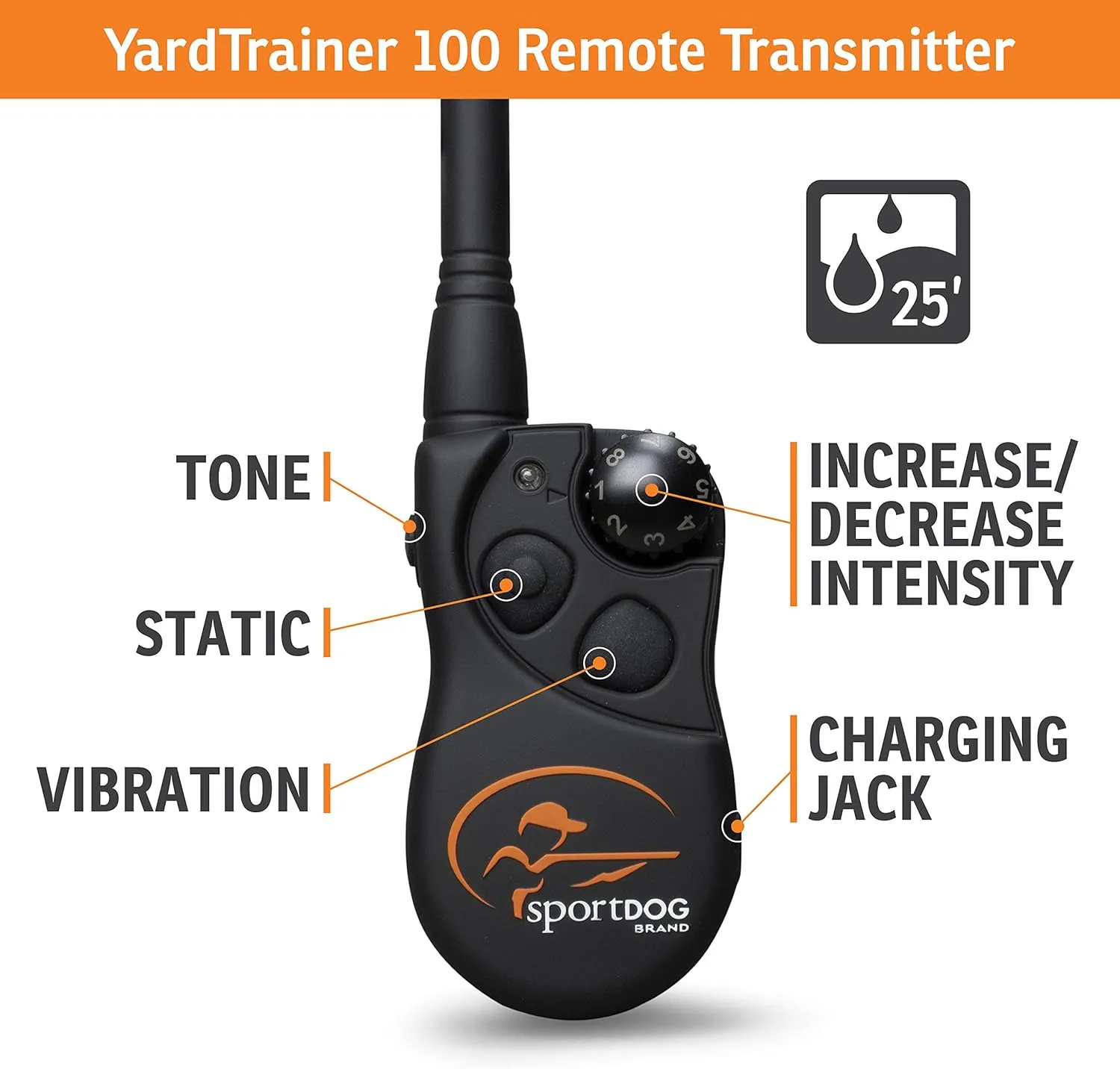 SportDOG Brand YardTrainer 100 Remote Trainer for Dogs Shock Collar with Remote, Waterproof, Submersible Up to 25 Ft, DryTek Technology, Trainer with Shock, Vibrate, and Tone