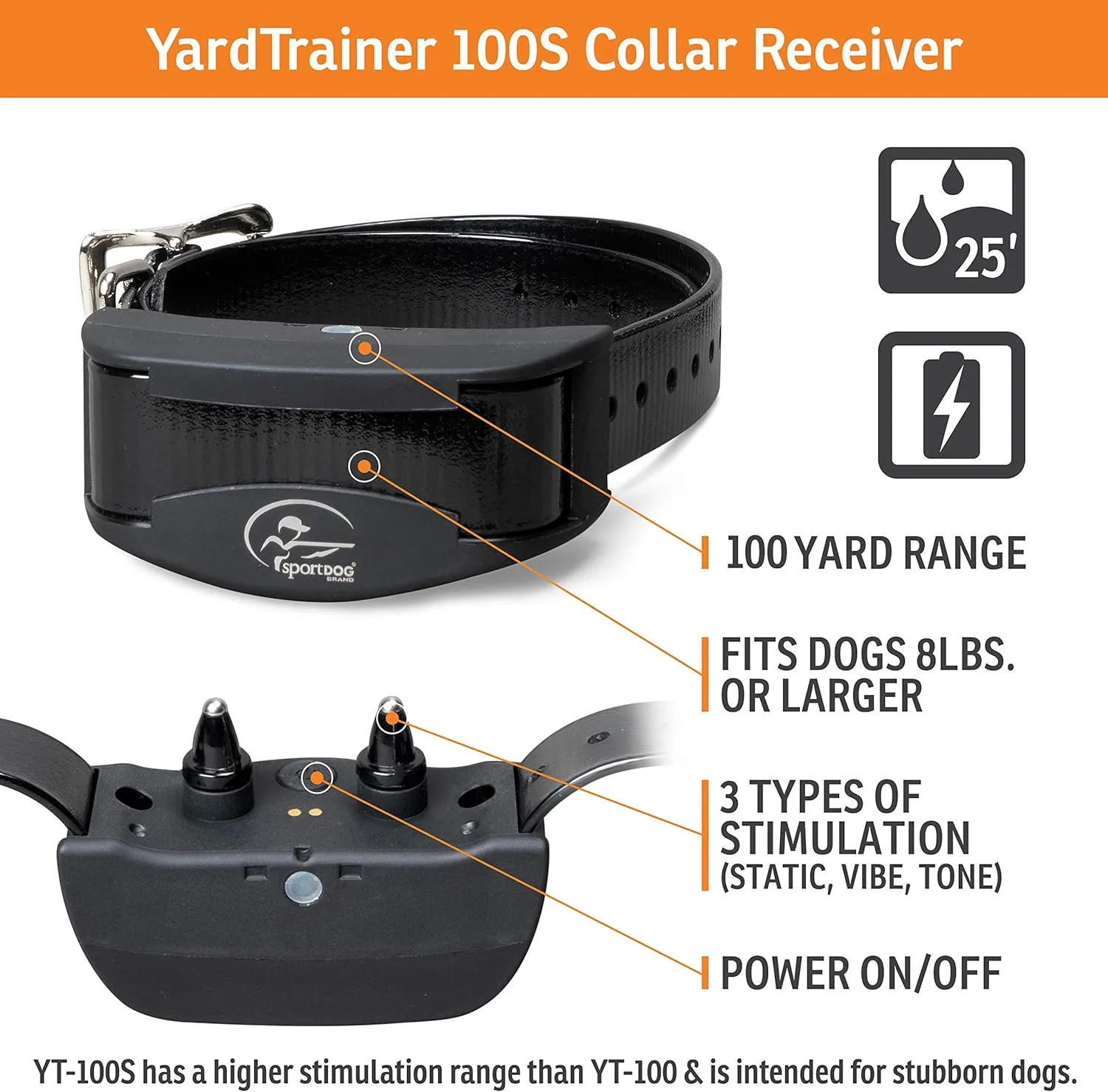 SportDOG Brand YardTrainer 100 Remote Trainer for Dogs Shock Collar with Remote, Waterproof, Submersible Up to 25 Ft, DryTek Technology, Trainer with Shock, Vibrate, and Tone