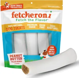 Stuffed Shin Bones for Dogs - Peanut Butter Flavor - 5-6 Inch Dental Chews - Filled Bone Treats for All Ages - Highly Digestible, High Protein - for Small, Medium and Large Pets - 3 Pack