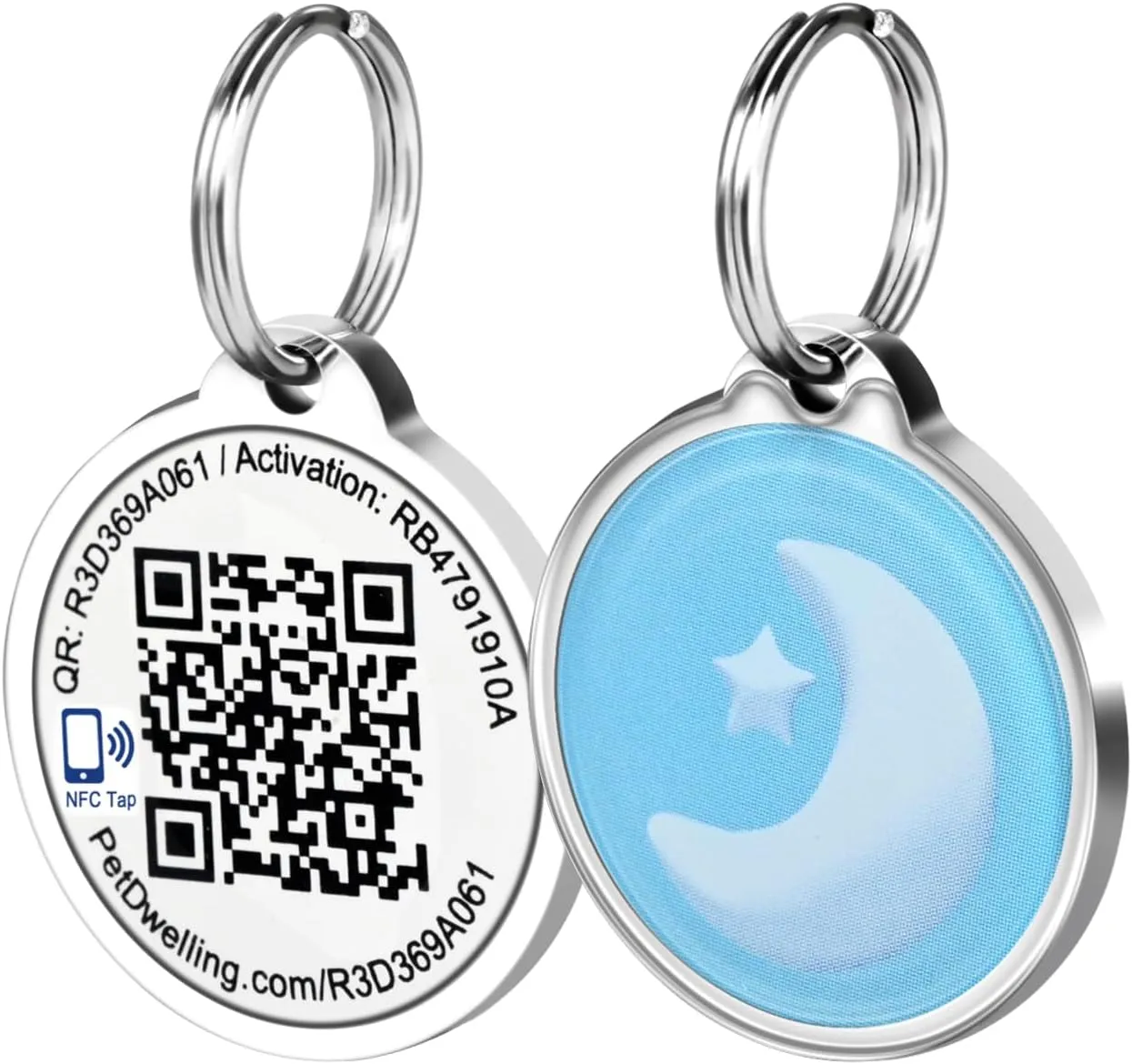 Symbols NFC & QR Code Smart Dog ID Tag - Easy Scanning, Instant Online Profile Access, Real-Time Scan Location Alerts(NFC.Nature-Moon)