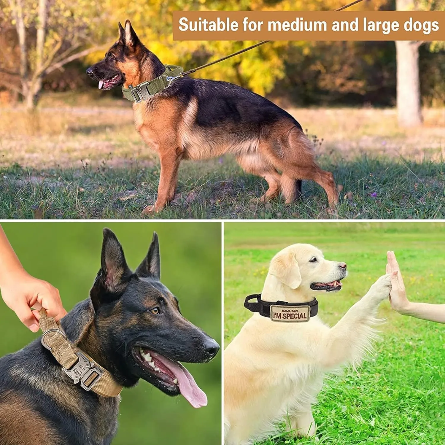 Tactical Dog Collar and Leash Set Adjustable Military Heavy Duty Dog Collar with Handle and Metal Buckle for Medium and Large Dogs (XL, Black)