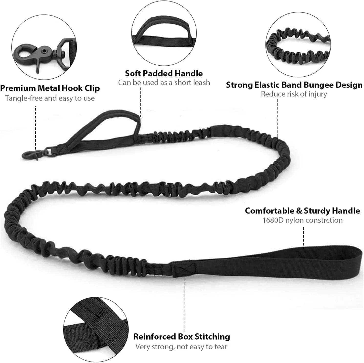 Tactical Dog Collar and Leash Set Adjustable Military Heavy Duty Dog Collar with Handle and Metal Buckle for Medium and Large Dogs (XL, Black)