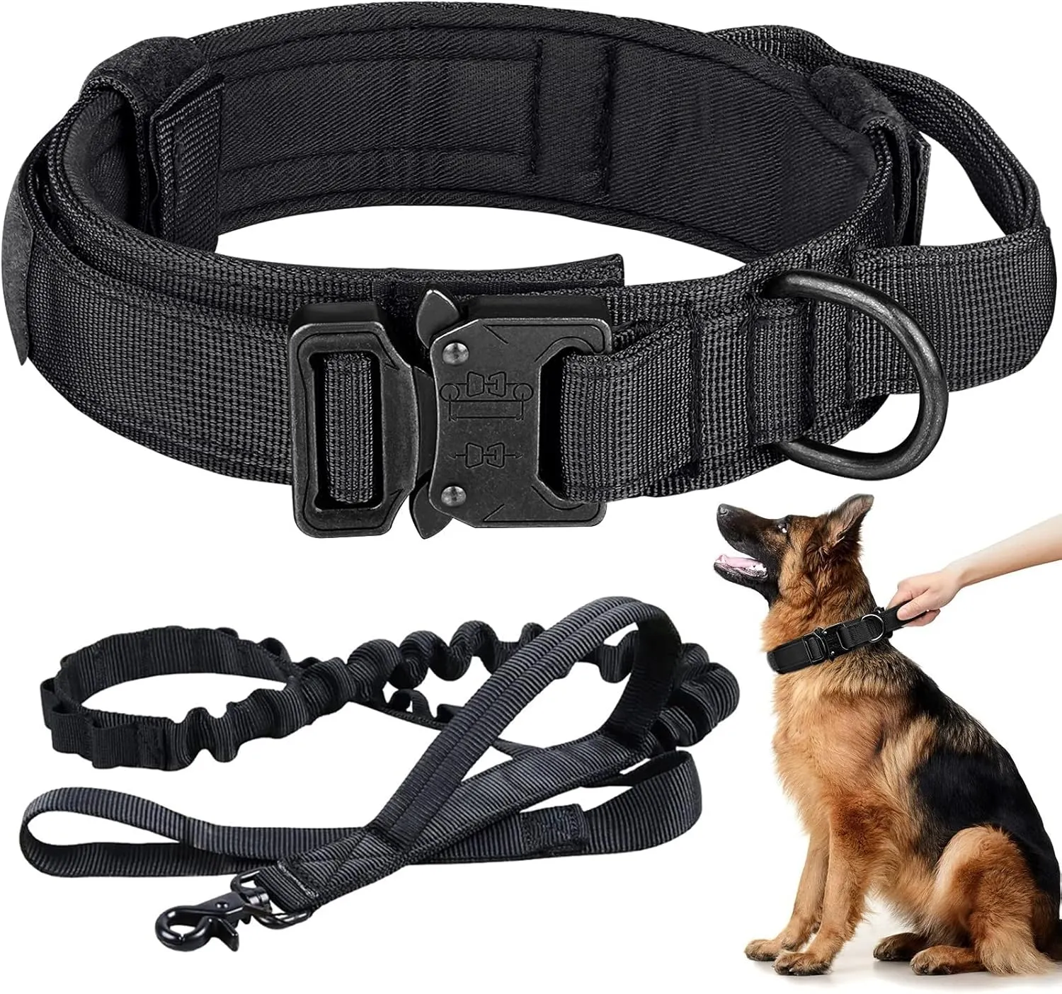 Tactical Dog Collar and Leash Set Adjustable Military Heavy Duty Dog Collar with Handle and Metal Buckle for Medium and Large Dogs (XL, Black)