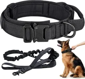 Tactical Dog Collar and Leash Set Adjustable Military Heavy Duty Dog Collar with Handle and Metal Buckle for Medium and Large Dogs (XL, Black)
