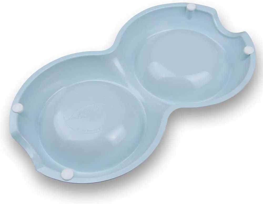Van Ness Pets EcoWare Double Dish Cat Bowl, Whisker Friendly Feeder, Non-Skid, 16 oz Capacity (8 oz Per Side), Blue