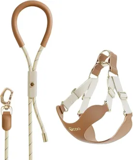 VOOCOO Dog Harness and Leash Set, No Pull No Choke Neck & Chest Adjustable Pet Harness for Small, Medium Dogs, Soft PU Leather Dog Harness with Reflective Anti-Twist Dog Leash for Puppy, Kitten, Cats