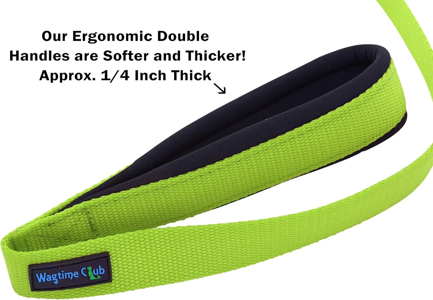 Wagtime Club Soft &Thick Dual Handle 6FT Dog Leash, Premium Nylon Double Padded Handles for Medium, Large or XLarge Dog (Reflective Neon Green)