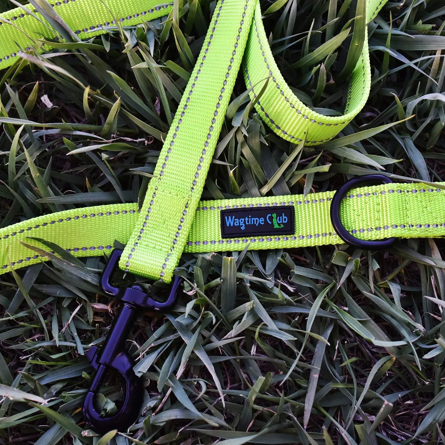 Wagtime Club Soft &Thick Dual Handle 6FT Dog Leash, Premium Nylon Double Padded Handles for Medium, Large or XLarge Dog (Reflective Neon Green)