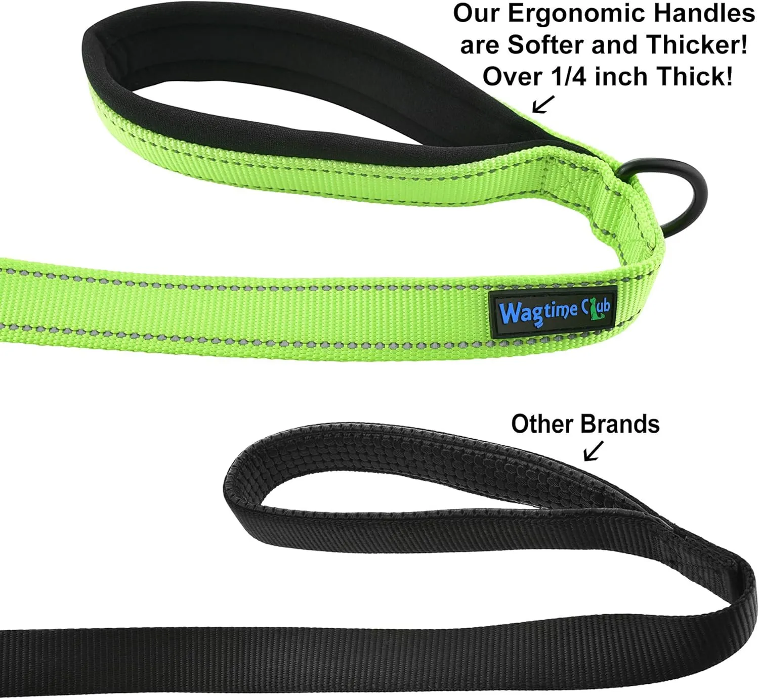 Wagtime Club Soft &Thick Dual Handle 6FT Dog Leash, Premium Nylon Double Padded Handles for Medium, Large or XLarge Dog (Reflective Neon Green)