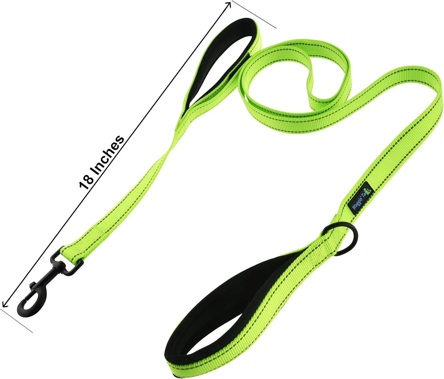 Wagtime Club Soft &Thick Dual Handle 6FT Dog Leash, Premium Nylon Double Padded Handles for Medium, Large or XLarge Dog (Reflective Neon Green)