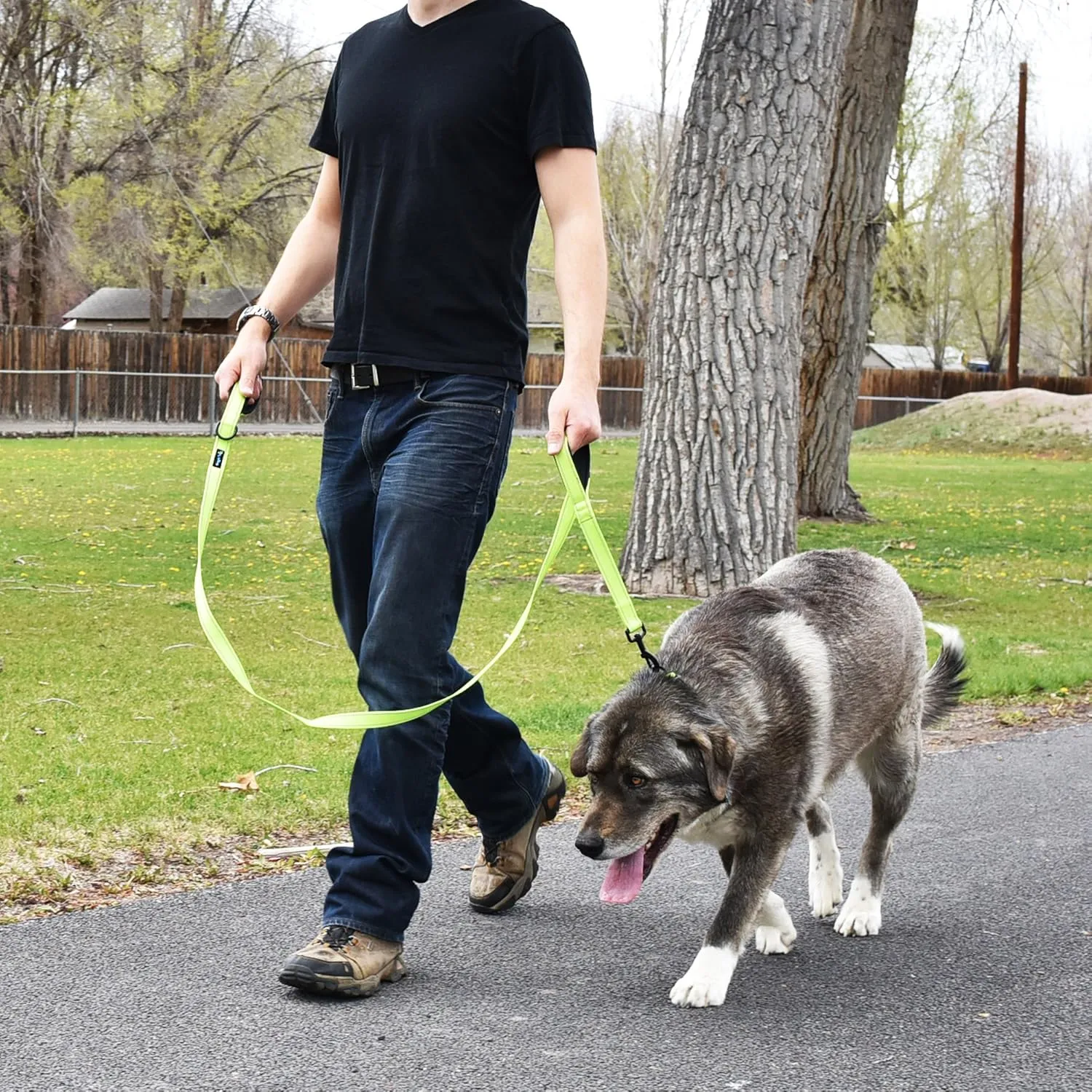 Wagtime Club Soft &Thick Dual Handle 6FT Dog Leash, Premium Nylon Double Padded Handles for Medium, Large or XLarge Dog (Reflective Neon Green)