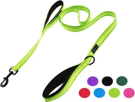 Wagtime Club Soft &Thick Dual Handle 6FT Dog Leash, Premium Nylon Double Padded Handles for Medium, Large or XLarge Dog (Reflective Neon Green)