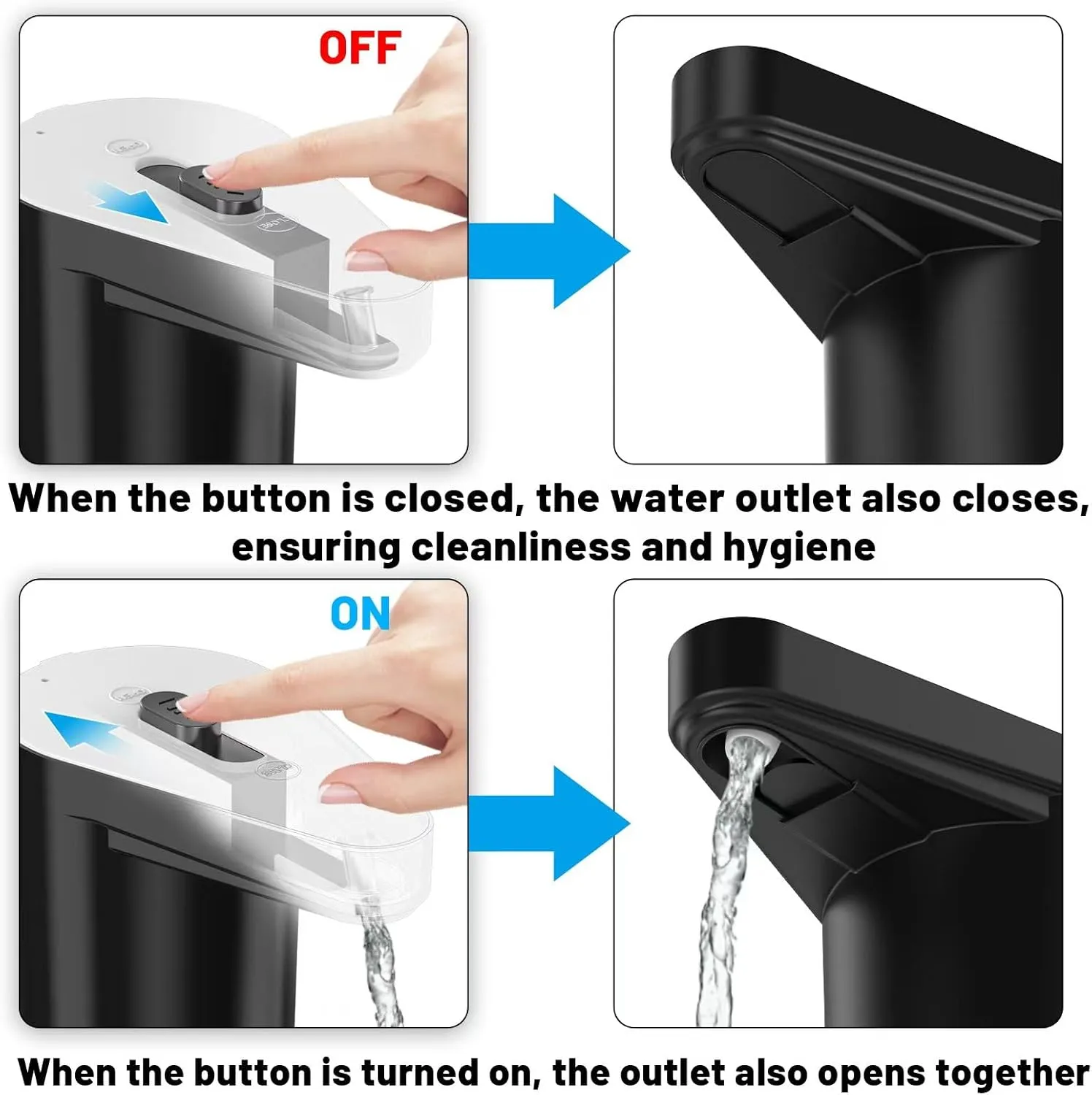 Water Dispenser for 5 Gallon Bottle, Electric Water Pump for Gallon Bottle, Rechargeable Water Pump for 5 Gallon Jug, Portable Water Dispenser, Panda-Black